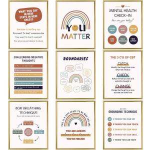 Chinco 9 Pcs Mental Health Posters Therapy Office Decor Boho Positive Counselor Office Decor Psychology Unframed Canvas Wall Art for Mental Health Gifts 8 x 10 Inch(Retro Style)