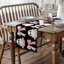 Cute Ghost Table Runners Halloween Bow Cloth for End Table, Pink Flowers Ghosts Cartoon Halloween Decor Bowknot Dresser Scarf 108"x13",Black