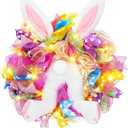 ShinyRelief Easter Bunny Wreath with LED Lights Rabbit Butt Ear Easter Door Decorations 17.7 inches Window Wall Decor Spring Holiday Garland for Front Door Indoor Outdoor Supplies