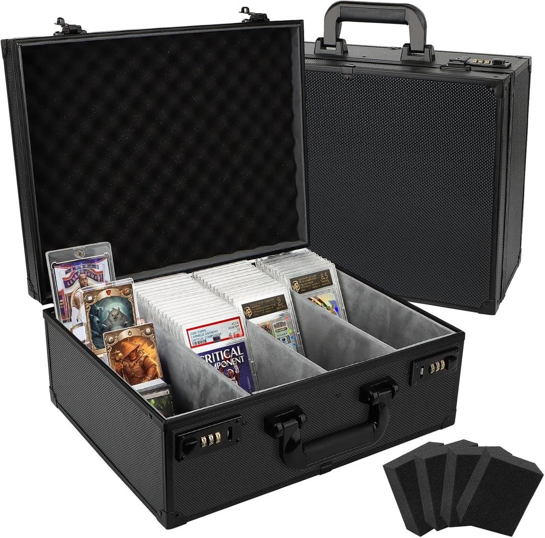 Graded Card Storage Box, Holds 170+ PSA/GMA Slabs or 680+ Toploaders, 4-Row Trading Card Storage Boxes for Sports Cards Fits 3"x4" 35pt Cards (Pure Black)