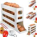 4 Pieces 1 Set Space Saving 28 Eggs Egg Holder For Fridge Auto Rolling  with Rolling Egg Holder with Separator & Egg Timer | Includes Holder & Timer & Separator All in One Set (4 Tier, 1 Count)