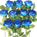 Kenpal 10pack Realistic Fake Roses Artificial Flowers with Stem for Decor Centerpieces Wedding Bouquets (Blue)