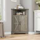 Bathroom Corner Cabinet, Farmhouse Floor Corner Cabinet with Doors and Adjustable Shelves, Freestanding Wooden Storage Hutch Cupboard for Bathroom, Kitchen, Living Room,Grey (12.2"D x 23.4"W x 34"H)