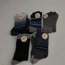 5 Pairs Merino Wool Hiking Socks Thermal Winter Warm Moisture Wicking Cushion Outdoor Socks for Women & Men (Large, Blue Grey Black Stripes)