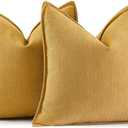 MIULEE Pack of 2 Gold Decorative Pillow Covers 20x20 Inch Soft Chenille Luxurious Couch Throw Pillows Farmhouse Cushion Covers with Elegant Design for Sofa Bedroom Living Room Home Decor