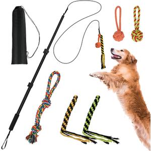 Flirt Pole for Dogs, Extendable Dog Flirt Pole with Detachable Interactive Toys Dog Teaser Wand with Lure Chewing Toy for Outdoor Exercise & Training Interactive Toys for Large Medium Small Dogs (black)