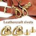 VILLCASE 4pcs D Rings Rivets for Purse Making, Brass Rivet Studs, 360 Degree Rotatable D Fasteners for Purse, Bag Hardware, DIY Leathercraft