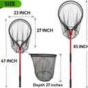 High Strength Heavy Duty Extra Large Aluminum Landing Net - Telescoping Handle (67-85inch), 27in Net Opening for Saltwater Fishing, Boat, Pier, River Angling