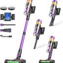 Cordless Vacuum Cleaner, 650W 48KPa Vacuum Cleaners for Home, Self-Standing Stick Vacuums with LED Display, Anti-Tangle, Lightweight, Stick Vacuum Rechargeable for Pet Hair Carpet Floor (Purple)