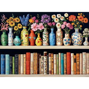 500 Piece Puzzle for Adults Puzzle, Beautiful Bookshelf Jigsaw Puzzle 500 Pieces, Flowers and Vase Jigsaw Puzzles for Adults Seniors, Fun Decor Challenging Family Games Holiday Party Gifts 20.5x15 in