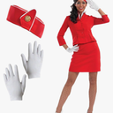 fun shack Flight Attendant Costume Women Red, Airline Stewardess Costume for Women, Retro Stewardess Costume Women XL