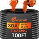 30 Amp RV Extension Cord,100 ft,Heavy Duty Generator Extension Cord with LED Power Indicator,30 AMP Female 90 Twist Lock Adapter with Reverse Polarity Lamp,NEMA TT-30P to L5-30R,120V/125V