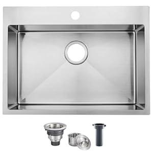 SHACO 25x18 Inch Drop In Kitchen Sink, 25 Inch Stainless Steel Bar RV Laundry Utility Outdoor Sink, Brushed Nickel 16 Gauge Single Bowl Deep Small Kitchen Sink