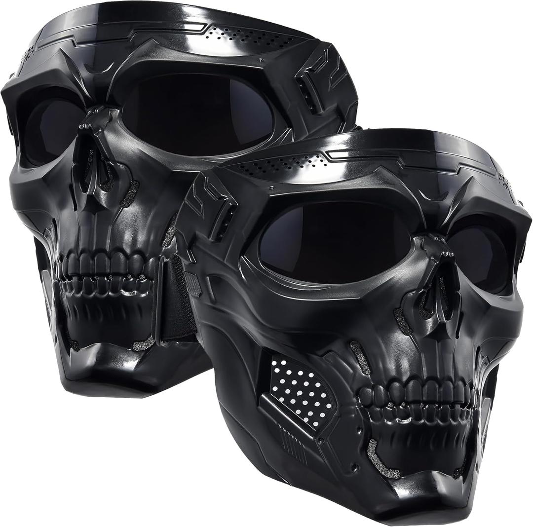 Motorcycle Face Mask Full Face,Dirt Bike Goggles Motocross, ATV, Offroad, Riding Racing Goggles for Men Women (2 Skullgrey Lens)