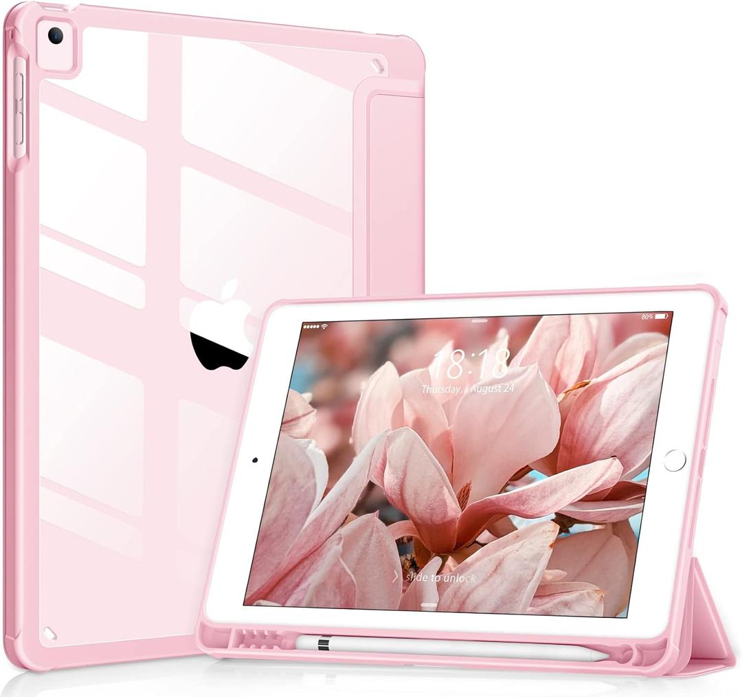 VIKESI for iPad 6th / 5th Generation 9.7 inch Case (2018/2017), iPad Air 2 & 1 (2014/2013) Case, Clear Back, Smart Cover [Built-in Pencil Holder, Auto Sleep/Wake] - Pink