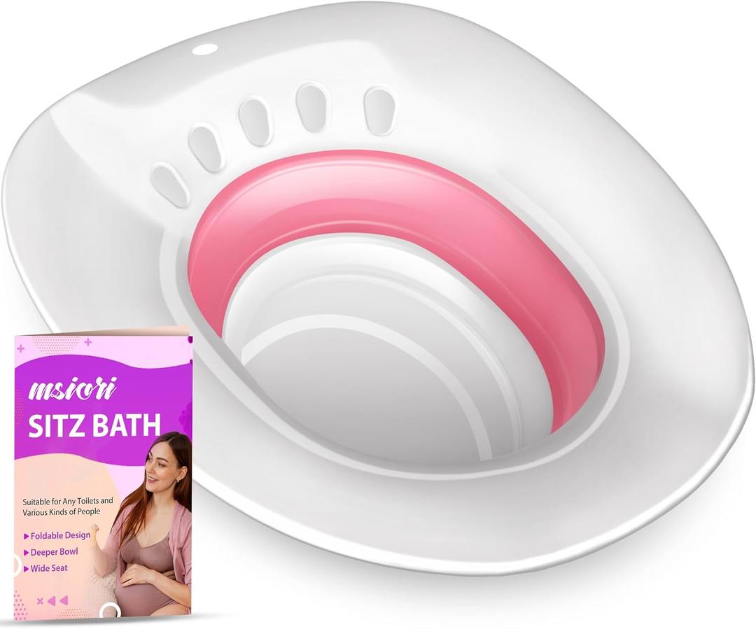 Msiori Sitz Bath for Hemorrhoids, Sitz Bath for Toilet Seat - Perineal Soaking and V Steaming, Postpartum Care - Yoni Steam Seat - Collapsible Storage - Use with Sitz Baths Salt