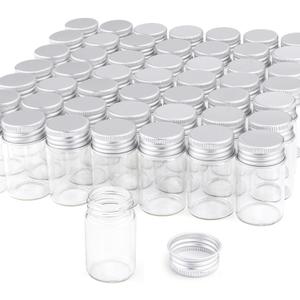 50 Pack,20ml Clear Glass Essential Oil Bottle,Empty Refillable Travel Glass Liquid Sample Vial Decorations Preservation Storage Vials Test Jars Container with Aluminum Lids-1.18" W x 2" H