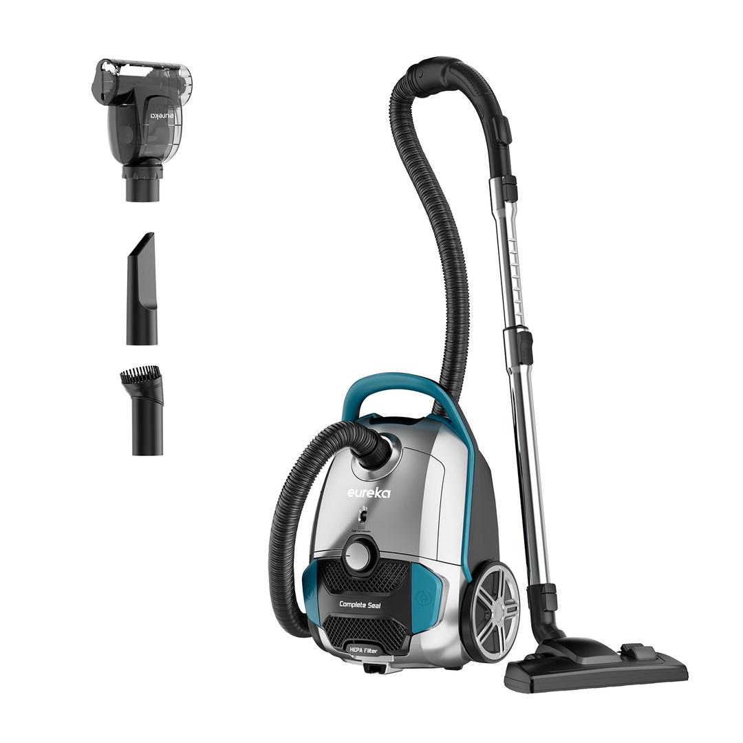 Eureka Canister Vacuum Cleaner, Lightweight Vacuum Cleaner for Carpets and Hard Floors, NEN170 Pet Friendly vaccum Cleaner with with HEPA Filter and 4 dust Bags, Silver with Green