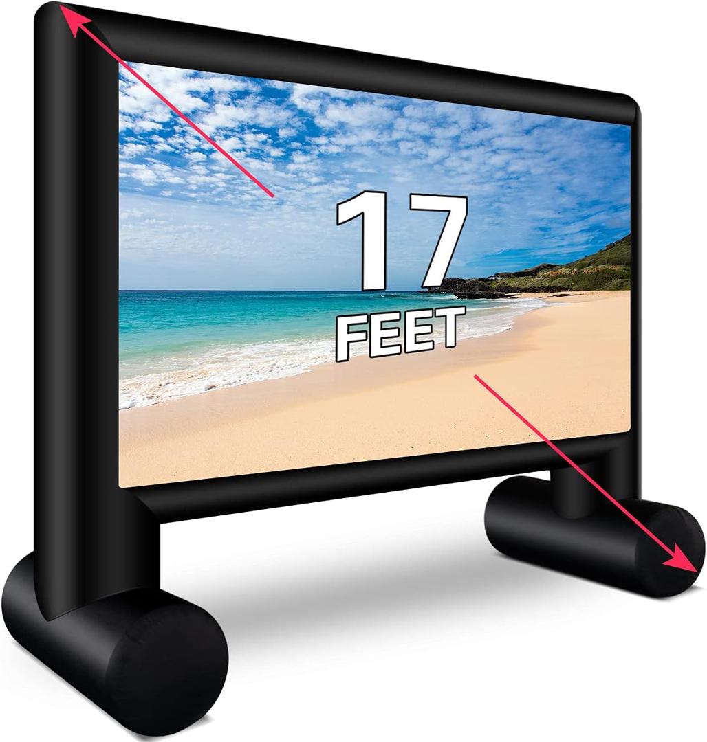 XHYCPY 17 Feet Inflatable Movie Screen Outdoor Blow Up Projector Screen - Front/Rear Projection Screen for Outdoor Backyard Pool Fun