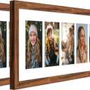 8x26 Collage frame with 6 Openings 4X6 Pictures, Multiple Picture Frame with Mat, Wall or Tabletop Decor, Carbonized Brown Wood Grain,2 Pack