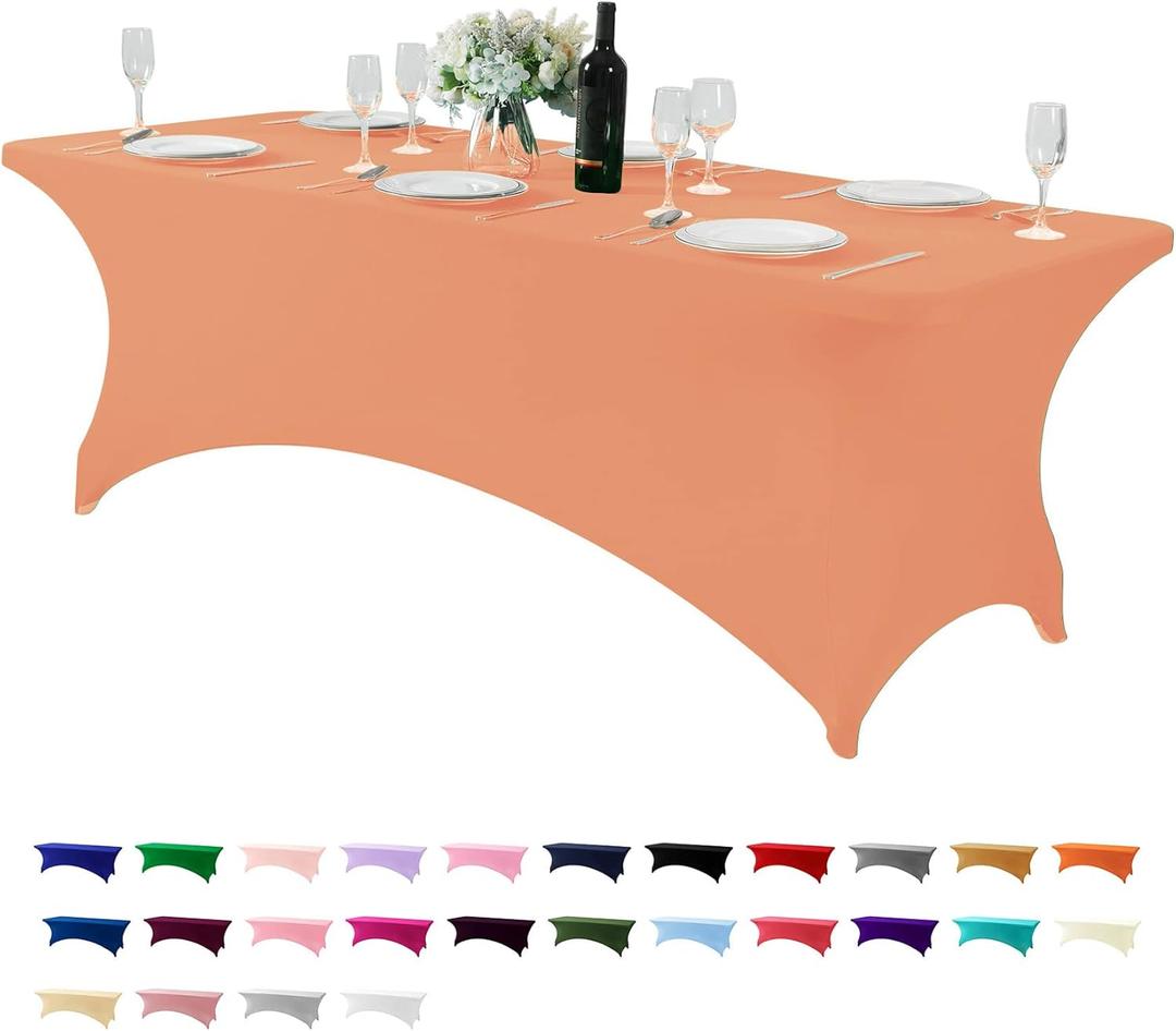 Hezuzo Spandex Table Cover for 8FT Table Universal Fitted Stretch Tablecloth for Party, Banquet, Wedding and Events-Peach