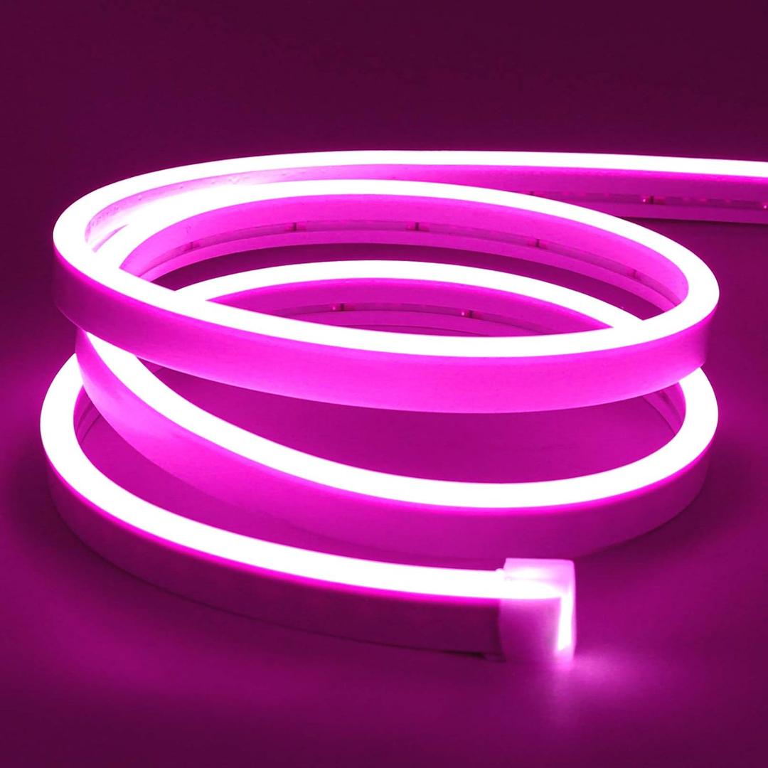 Lamomo LED Neon Flex, 16.4ft/5m Pink Neon Light Strip, 12V Flexible Waterproof Neon LED Strip, Silicone LED Neon Rope Light for Kitchen Bedroom Indoor Outdoor DecorationPower Adapter no Included