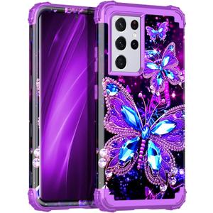 Miqala for Galaxy S21 Ultra 5G Case,Glow in The Dark Three Layer Heavy Duty Shockproof Full Body Protection Hard Plastic Bumper+Soft Silicone Case for Samsung Galaxy S21 Ultra 6.8 inch,Dark