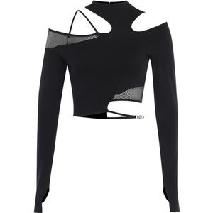 Women's Gothic T-Shirt Goth Crop Top Y2k Streetwear Long Sleeve Tops Rave Shirts (Large)