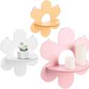Soaoo 3 Pcs Daisy Flower Floating Shelves, Wooden Boho Daisy Plant Shelf, Wall Mounted Display Stand, Hanging Display Flower Decor for Living Room Bathroom Bedroom(Pink,White,Yellow)