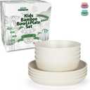 Grow Forward Bamboo Kids Plates and Bowls Sets - 8-Piece Dishwasher Safe Non Toxic Plates for Kids - Reusable Eco Friendly BPA Free Dishes Dinnerware Sets for Children - Arctic