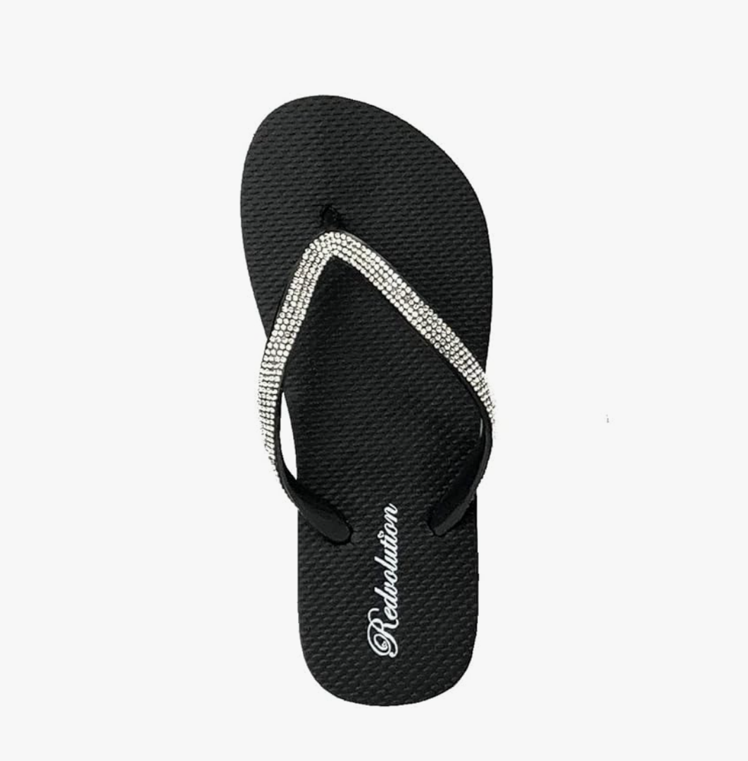 REDVOLUTION Girls' Rhinestone Sandals Platform T-Strap Jewel Sandals Beach Flip Flop 38-39