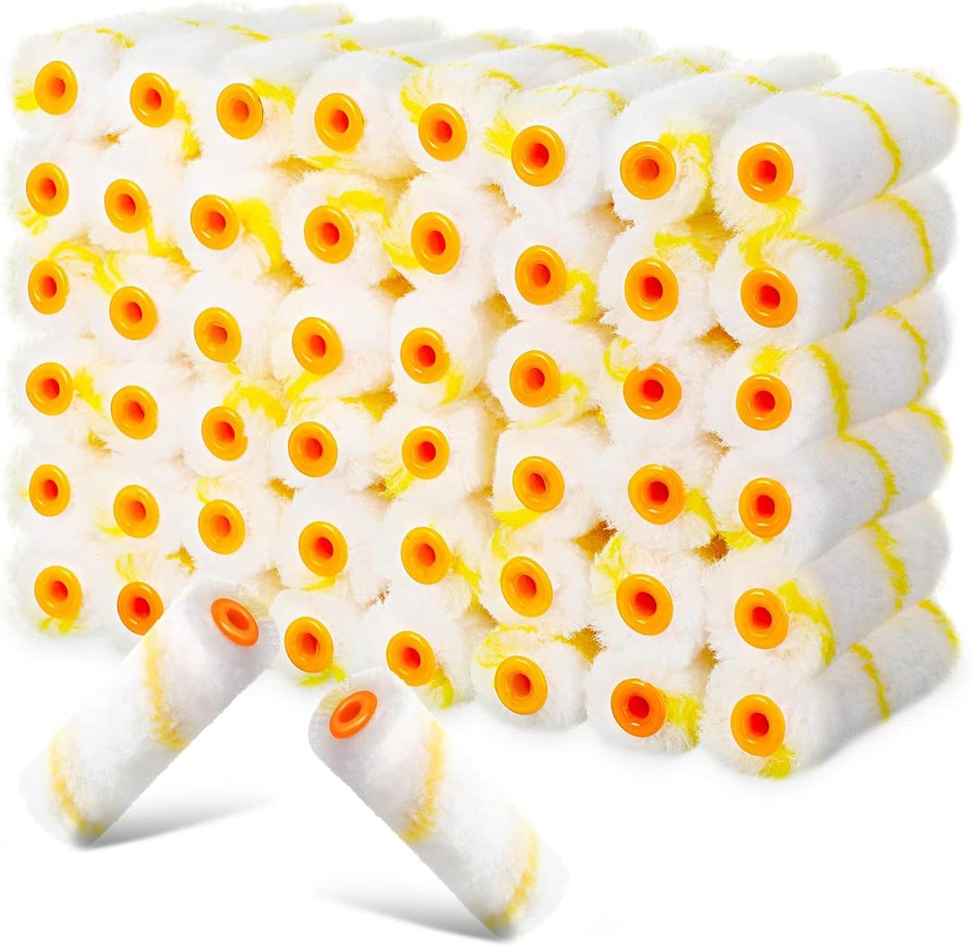 Leumoi 100 Pcs Paint Roller Covers 1/2 x 4 Inch Microfiber Paint Roller Covers Paint Brush Cover Small Roller Nap Mini House Painting Supplies for Painting Wall DIY Household Tool (Yellow White)