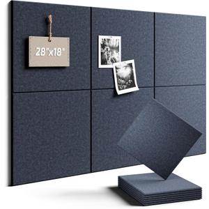 Felt Bulletin Board Tiles -28"x18" Cork Board Alternative for Office Decor, Push Pin Board Wall Organizer 6-Pack - Navy Blue