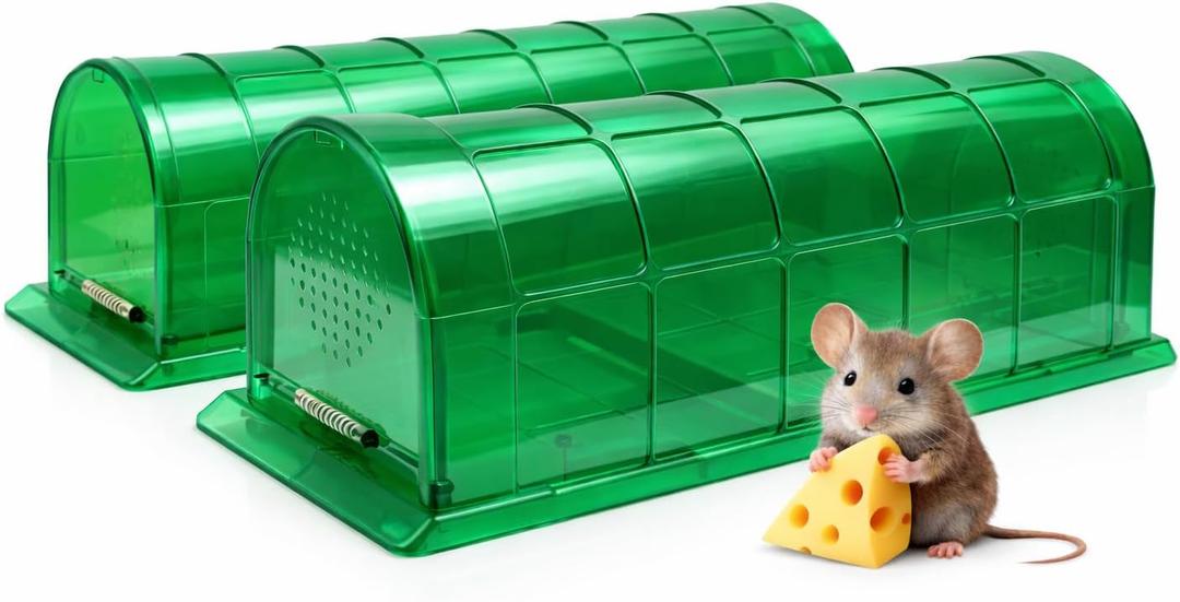 Humane Mouse Trap Indoor for Home, Live Catch and Release Rat Trap with Ventilated Chamber, 2 Pack Reusable No Kill Mice Trap Outdoor, Color: Green