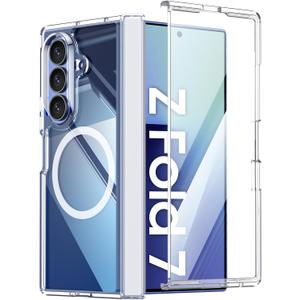 Vizvera for Samsung Galaxy Z Fold 7 Case Clear with Magnetic Power [Slim Design][Screen Protector][Hinge Protection] Shockproof Protective Phone Case for Galaxy Z Fold 7(Clear)