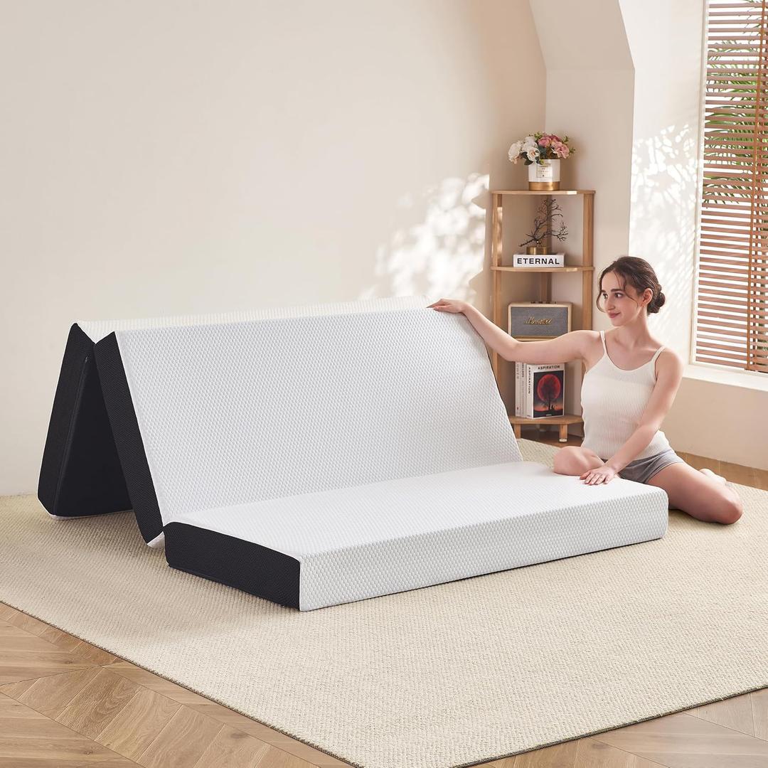 Foldable Mattress Queen – 6 Inch Tri Fold Memory Foam Folding Bed with Washable Cover, Non-Slip Bottom, Portable Floor Mattress for RV, Guest Room, Camping, No Fiberglass Fireproof Core, 78"x58"x6"