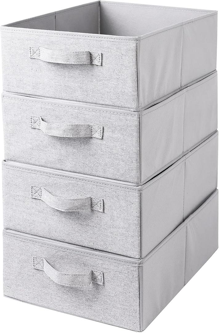 AYVANBER Decorative Storage Boxes for Organizing Clothes in a Dresser Collapsible Fabric Storage Bins Organizer Set with Handles for Bedding Clothes Toys Socks and More (Light Grey)