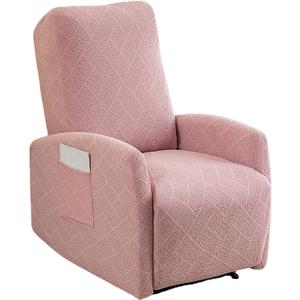 Recliner Chair Covers 4 Pieces Jacquard Small Recliner Sofa Slipcover Stretch Recliner Slipcover for Lazyboy Recliner Chair with Storage Pocket Furniture Protector for Living Room,Pink