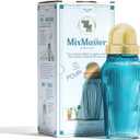 The MixMaster Cocktail Shaker with Strainer and Jigger Measuring Cap - Art Deco Leakproof Glass Drink Mixer for Crafting Cocktails - Innovative Home Bartending Supplies and Accessories - Blue