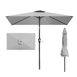 Patio Kingdom 6.5' x 10' Rectangular Patio Umbrella Large Outdoor Market Umbrella w/UV Protection, Push Button Tilt and Crank Lift, Rectangle Table Umbrella for Garden, Deck, Pool, Patio, Light Gray