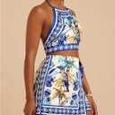 SweatyRocks Women's Tie Backless Tropical Print Halter Top and Shorts 2 Piece Vacation Outfits Blue Medium