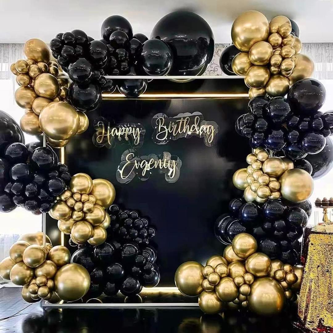 Black And Gold Balloon Garland Arch Kit, Total 142 Pcs 18" 12" 10" 5" Latex Balloon Set for Shower Birthday Wedding Bachelorette Party Decorations Supplies 