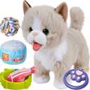 TUMAMA Walking Talking Cat Set Interactive Talking Cat, Interactive Electronic Cat Plush Toy with Leash, Wag Tail, Meows, Pretend Dress Up Realistic Stuffed Cat Age 3 4 5+ Years Old Best Gift
