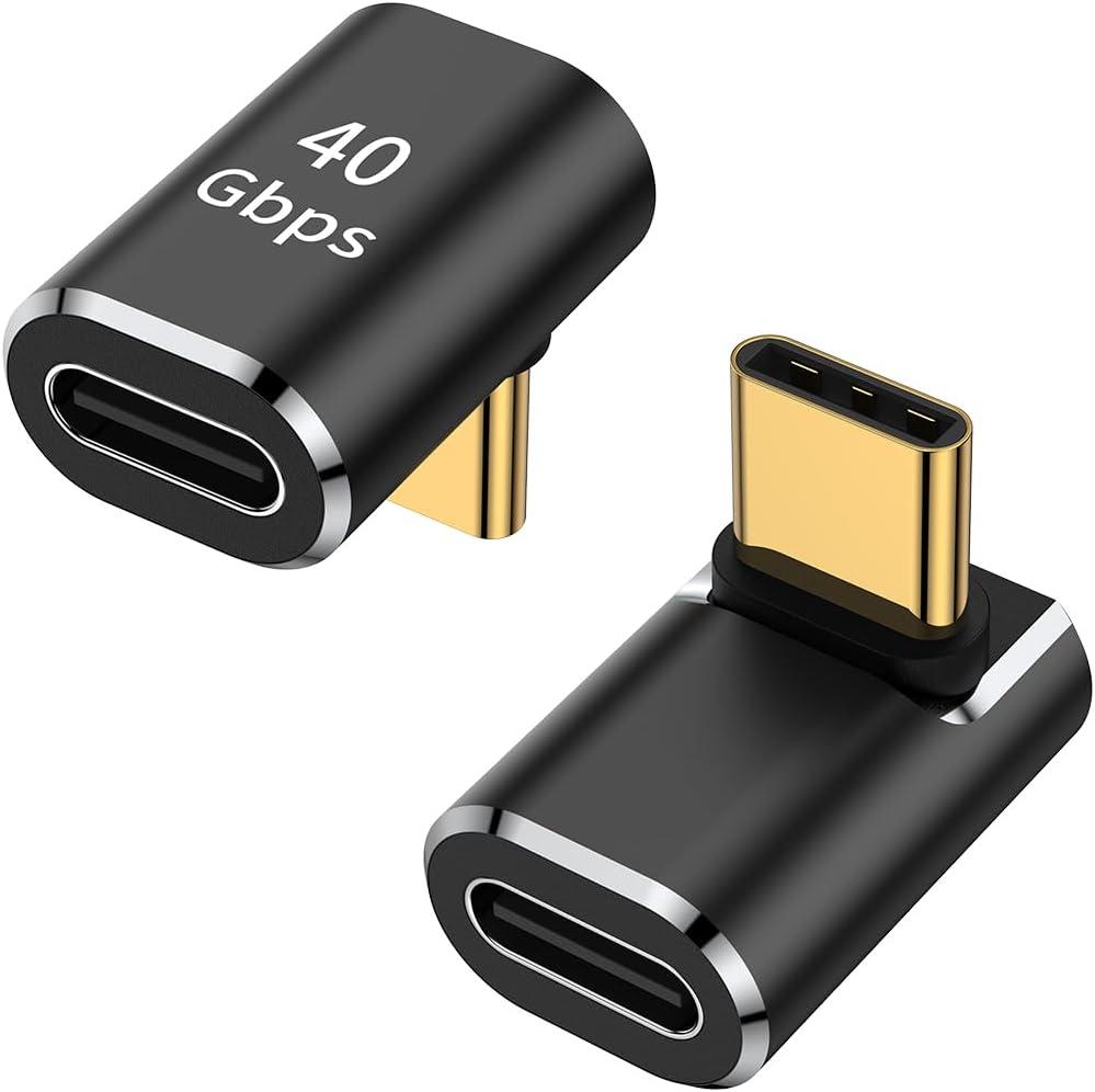AuviPal USB C 90 Degree Adapter (2 Pack), Up and Down Right Angle L Shape USB Type C Male to Female Connector for Steam Deck, ROG Ally, MacBook, Tablet, Phone and More - Black