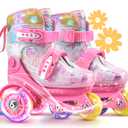 Unicorn Toddler Roller Skates, Kids Training Safety Tripple Protection Roller Skates with 4 Adjustable Sizes, Fun Light-Up Wheels, Little Girls' Fancy Gift (XS-Small(8C-10.5C US), Fairy Pink)
