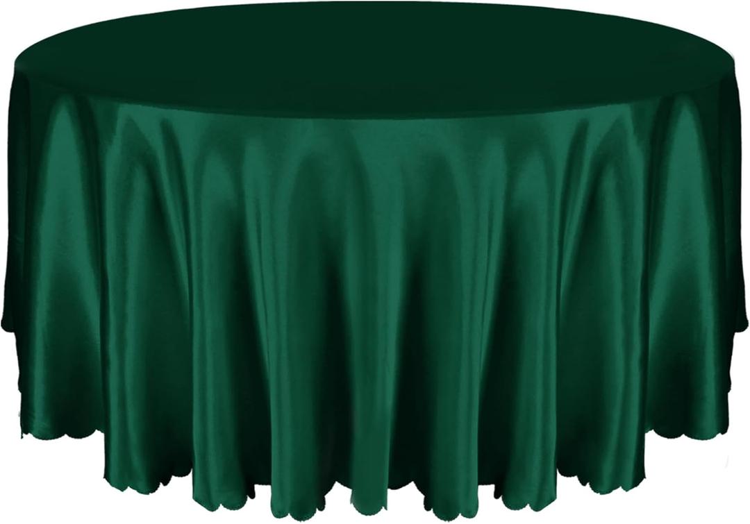Entisn 1 Pack 120 Inch / 10ft Round Tablecloth, Green Satin Table Cover for 8-12 Seats, Wrinkle Resistant and Washable Silky Table Cloths for Wedding Party Banquet Events Decoration