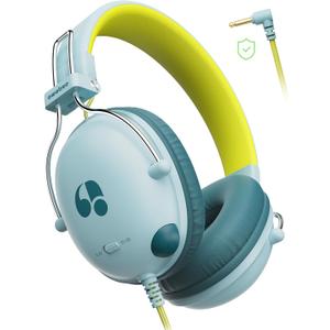 Kids Headphones for School, 74/85dB Safe Volume Limit, Stereo Sound, Wired On-Ear Headphones for Kids Boys Girls, 3.5mm Jack for Tablet, iPad, Kindle, YOTO Player, Airplane Travel, Green