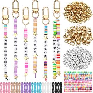 Ferreve 4948 Pcs Friendship Keychain Making Kit DIY Bestie Gift Friendship Key Chain Crafts Clay Beads Charms Letter Name Jewelry Accessories for Women Birthday Galentines Party Favors(Classic Style)