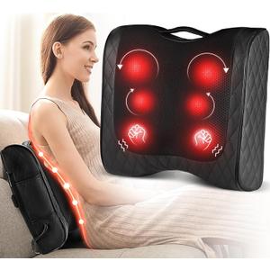 Boriwat Back Massager with Heat, Percussion & Shiatsu 2-in-1 Massager for Lower Back Pain Relief, 3D Deep Tissue Kneading Massage Pillow for Back, Waist, Leg, Foot Relax, Gifts for Women Men