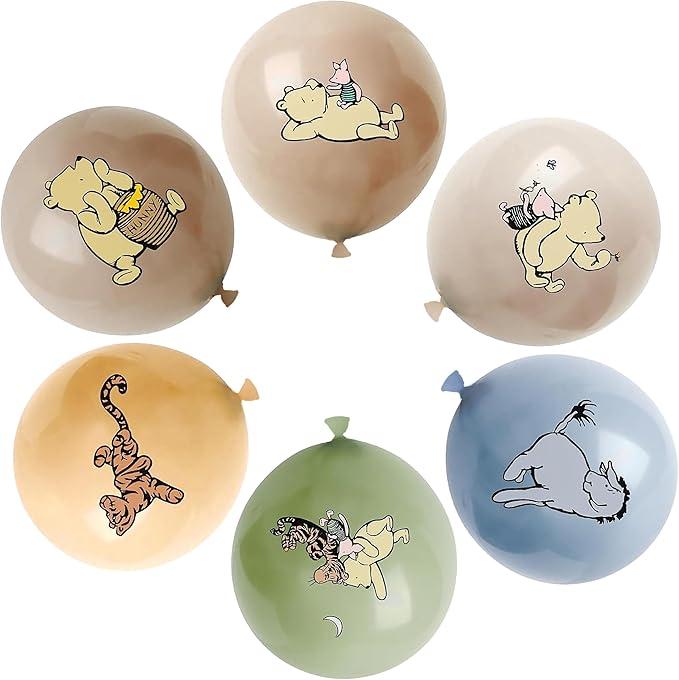12 PCS Winnie & Friends 12″ Latex Balloons – Pastel Baby Shower & Birthday Party Decoration Supplies